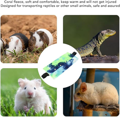 Reptile Sling Carrier, Soft Adjustable Strap Bearded Dragon Sling for Outdoor Travel Walking Rest (Blue Green)