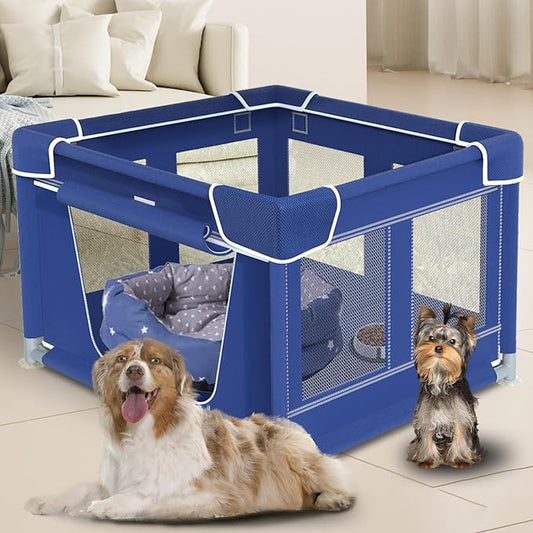 Puppy PlayPen 47x47x32 Inch, Dog Playpen with Gate for Puppies, Small and Medium Dogs, Pet PlayPen for Outdoors & Indoors, Tear Resistant Fabric