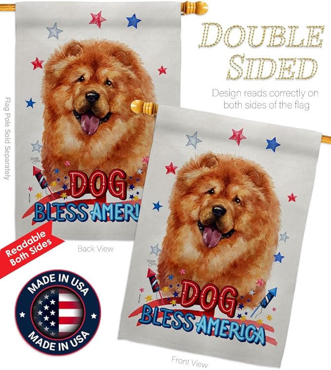Breeze Decor Patriotic Chow House Flag Pack Dog Puppy Spoiled Paw Canine Fur Pet Nature Farm Animal Creature Support Our Troops Banner Small Garden Yard Gift Double-Sided, Made in USA