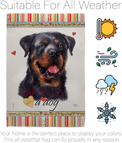 Breeze Decor Rottweiler Happiness Garden House Flag Kit Dog Puppy Spoiled Paw Canine Fur Pet Nature Farm Animal Creature Decoration Banner Small Yard Gift Double-Sided, Made in USA