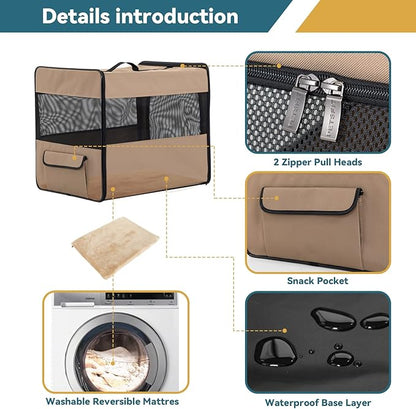 PETSFIT Dog Crate Travel, Portable Dog Crate - 31 Inch with Thicken Mat, Easy to Fold, Sturdy and Portable, Perfect for Traveling, Collapsible Dog Kennel Khaki