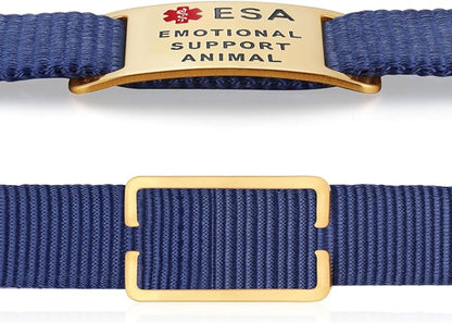 No Noise Stainless Steel K9 ESA Dog Tags, Slide on Dog Collar or Harness Quickly and Securely – PVD Gold/Large