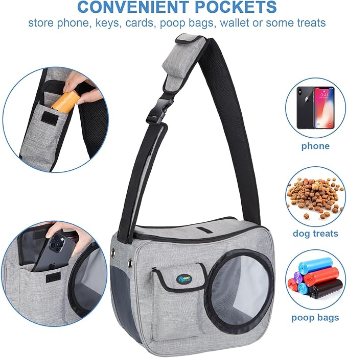 OWNPETS Pet Sling Carrier, Pet Airline Carrier Travel Bag, Fit 10~15lb Small Dogs, Comfortable, Adjustable, Perfect for Airline, Travelling, Daily Walk, Outdoor Activity and Weekend Adventure