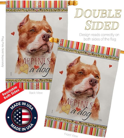 Breeze Decor Fawn Pitbull Happiness House Flag Dowel Set Dog Puppy Spoiled Paw Canine Fur Pet Nature Farm Animal Creature Decoration Banner Small Garden Yard Gift Double-Sided, Made in USA