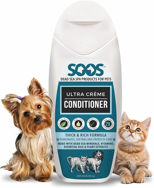 Soos Pets Ultra Crème Conditioner for Dogs and Cats | Natural Dead Sea Minerals | Smoothness, Polish Deeply | Absorbing with Vitamins Essential Oils Natural Ingredients - 250ml