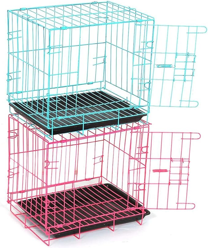 Folding Metal Dog Crate, Blue, Portable, Easy to Install, Durable, Secure, Comfortable, Warm, Airy