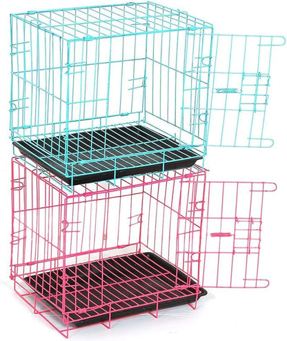 Folding Metal Dog Crate, Blue, Portable, Easy to Install, Durable, Secure, Comfortable, Warm, Airy