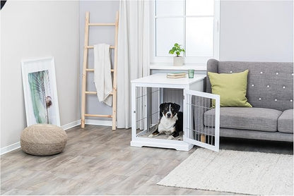 TRIXIE 38.7" Indoor Dog Crate, Wooden Crate Table for Dogs Up to 66 lb, Large Dog Kennel, Perfect in Any Room, White