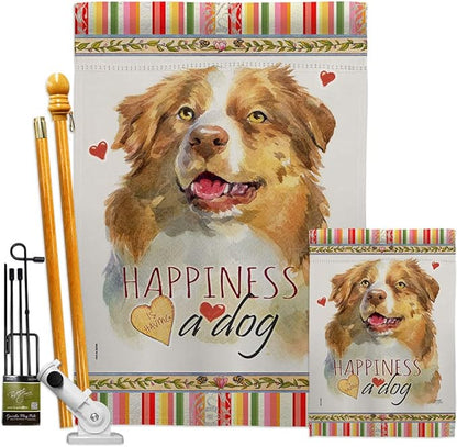 Breeze Decor Yellow Australian Shepherd Happiness Garden House Flag-Kit Dog Puppy Spoiled Paw Canine Fur Pet Nature Farm Animal Creature Banner Small Yard Gift Double-Sided, Made in USA
