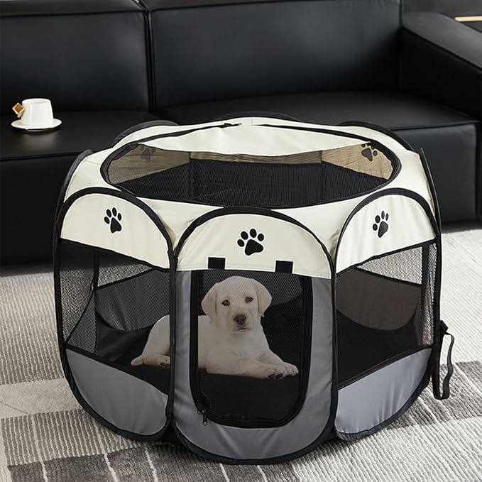 Mile High Life | Foldable Dog Playpen | Portable Dog Crate w Removable Shade Cover | Dog Kennel Indoor/Outdoor w Carry Case | Pen Tent for Dog/Cat/Rabbit(Gray, Large (45"x45"x23"))