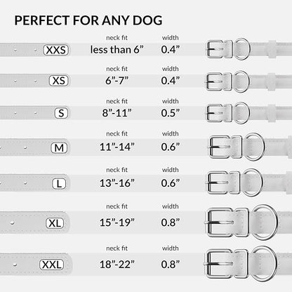 CollarDirect Rolled Leather Dog Collar, Soft Padded Round Puppy Collar, Handmade Genuine Leather Collar Dog Small Large Cat Collars 13 Colors (13-16 Inch, White Smooth)