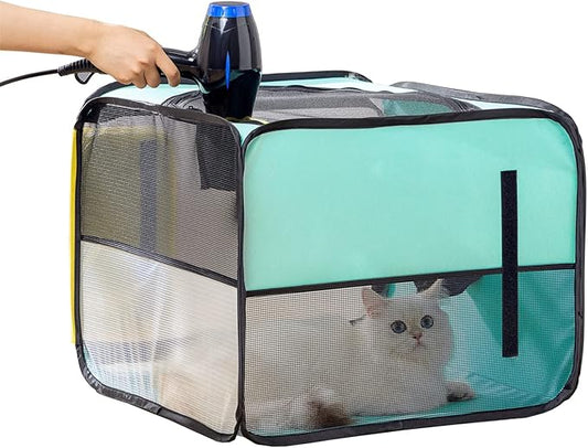 Pet Dog Cat Drying Box | Anti-Hair Flying | Portable Foldable Cat Drying Room | Drying Crate Cage for Small and Medium Dogs (Green)