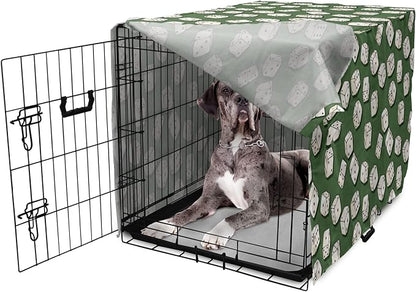 Lunarable Casino Dog Crate Cover, Cartoon Style Dices Pattern on Green Background Chance Game Lucky Jackpot, Easy to Use Pet Kennel Cover for Medium Large Dogs, 48 Inch, Green Cream Black