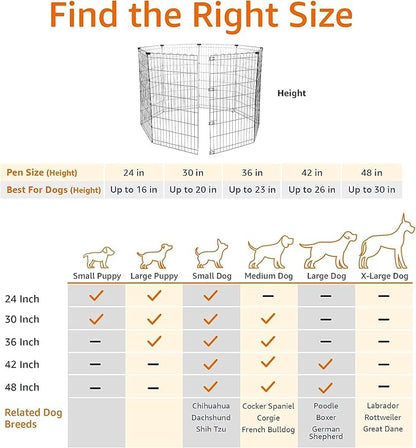 Amazon Basics Foldable Octagonal Metal Exercise Dog Playpen - Indoor/Outdoor, No Door, Large (8 Panels, 24 x 42), Easy to assemble, store, and customize, 42" - Large, Black