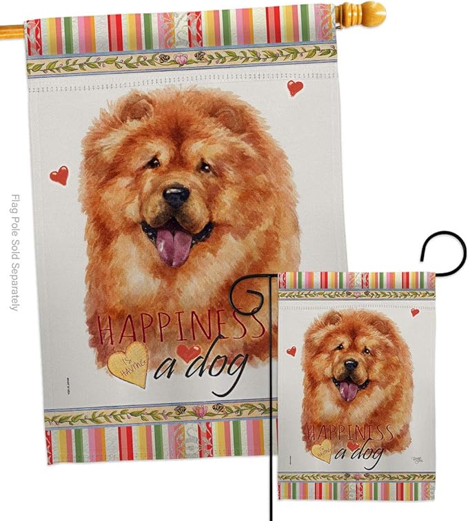Breeze Decor Chow Happiness Garden House Flag Set Dog Puppy Spoiled Paw Canine Fur Pet Nature Farm Animal Creature Decoration Banner Small Yard Gift Double-Sided, Made in USA