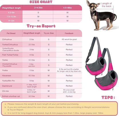 YUDODO Pet Dog Sling Carrier Mesh Hand Free Adjustable Dog Satchel Carrier Bag Papoose Crossbody for Small Medium Dog Cat Rabbit (S(up to 5 lbs), Pink)