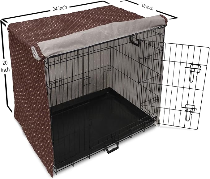 Lunarable Abstract Dog Crate Cover, Geometric Concept of Dotted Rhombus Pattern in a Traditional Style, Easy to Use Pet Kennel Cover for Cats & Medium Dogs, 24 Inch, Dark Maroon Pale Camel