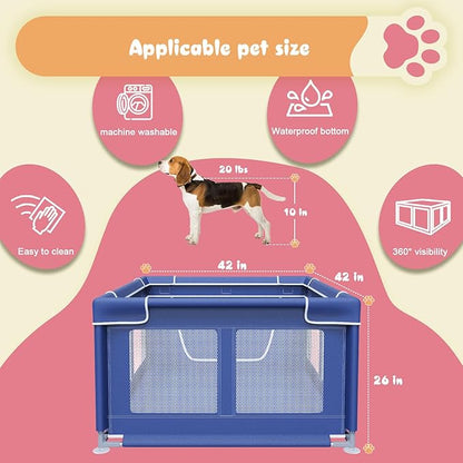 Puppy PlayPen 42 × 42 Inch, Dog Playpen with Gate for Puppies, Small and Medium Dogs, Pet PlayPen for Outdoors & Indoors, Tear Resistant Fabric.