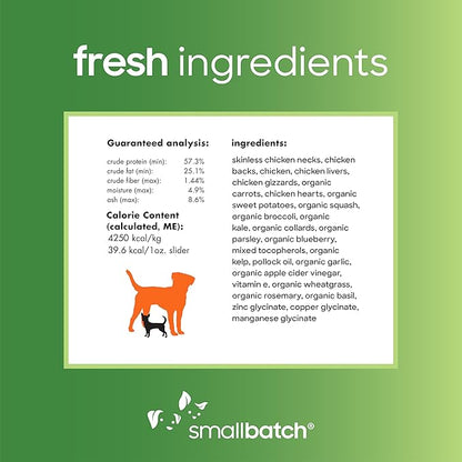 Smallbatch Pets Freeze-Dried Premium Raw Food Diet for Dogs, Chicken Recipe, 14 oz, Made in The USA, Organic Produce, Humanely Raised Meat, Hydrate and Serve Patties, Single Source Protein, Healthy