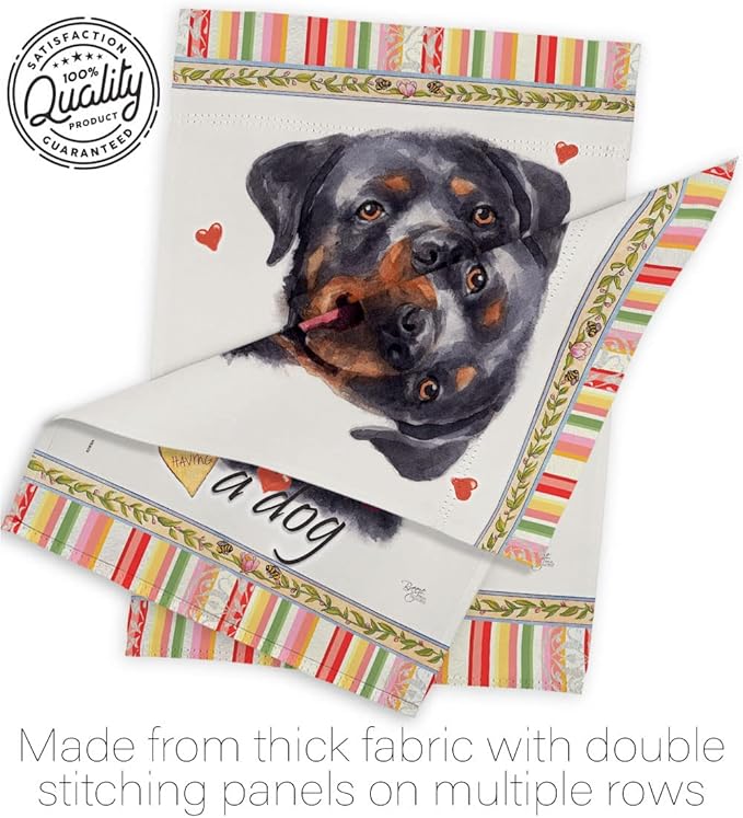 Breeze Decor Rottweiler Happiness Garden House Flag Kit Dog Puppy Spoiled Paw Canine Fur Pet Nature Farm Animal Creature Decoration Banner Small Yard Gift Double-Sided, Made in USA