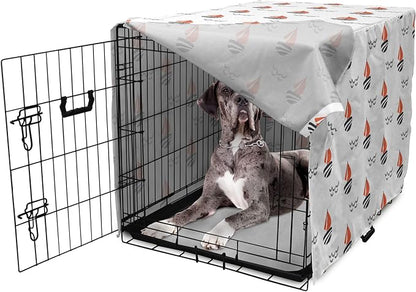 Lunarable Sail Boat Dog Crate Cover, Abstract Boat Waves Cartoon Drawing Style Geometric Pattern, Easy to Use Pet Kennel Cover for Medium Large Dogs, 48 Inch, Salmon Black Grey