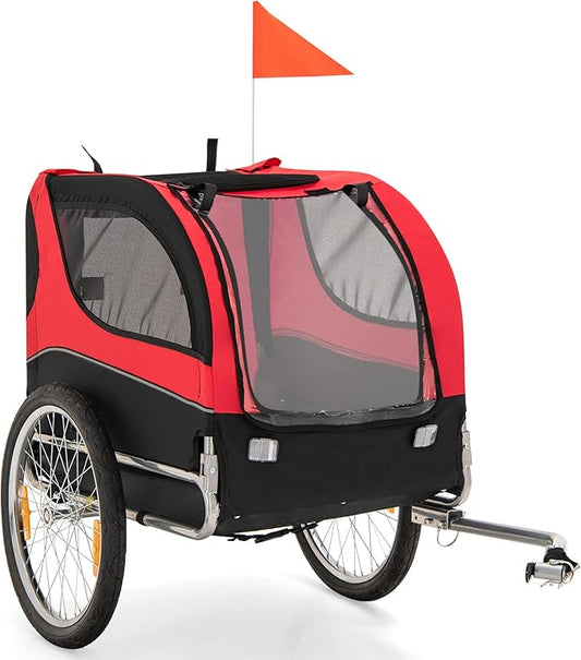 PETSITE Dog Bike Trailer, Dog Cart for Bicycle with 3 Breathable Mesh Entrances, Safety Flage, Easy Folding Pet Carrier with Quick Release Wheels, Pet Bike Trailer for Small & Medium Sized Dogs