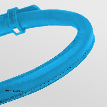 CollarDirect Rolled Leather Dog Collar, Soft Padded Round Puppy Collar, Handmade Genuine Leather Collar Dog Small Large Cat Collars 13 Colors (16-20 Inch, Blue Textured)'