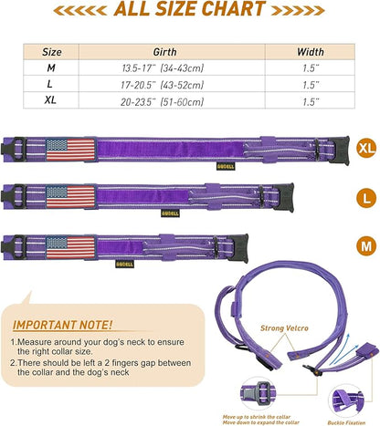 AUBELL Reflective Dog Collar, Tactical Dog Collar for Medium Dogs, Heavy Duty Dog Collar with Handle and Metal Buckle Great for Female Dogs, with Airtag Holder and 2 Patches(Purple, M)