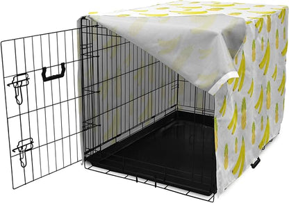 Lunarable Yellow Pineapple Dog Crate Cover, Continuous Ananas and Banana Tropical Fruits Print, Easy to Use Pet Kennel Cover for Medium Large Dogs, 48 Inch, Yellow Green Yellow
