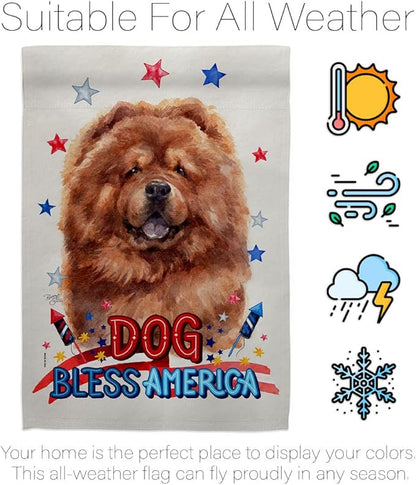 Breeze Decor Patriotic Red Chow House Flag Pack Dog Puppy Spoiled Paw Canine Fur Pet Nature Farm Animal Creature Embroidery Decoration Banner Small Garden Yard Gift Double-Sided, Made in USA