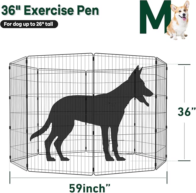 PJYuCien Dog Playpen - 8 Panels 36”H Metal Foldable Dog Exercise Pen, Pet Fence Puppy Crate Kennel Indoor Outdoor with Top Cover & Bottom Pad for Medium Large Pets