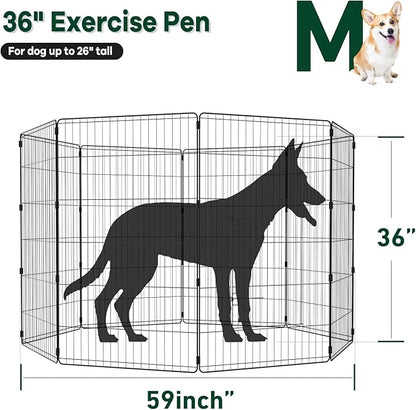 PJYuCien Dog Playpen - 8 Panels 36”H Metal Foldable Dog Exercise Pen, Pet Fence Puppy Crate Kennel Indoor Outdoor with Top Cover & Bottom Pad for Medium Large Pets