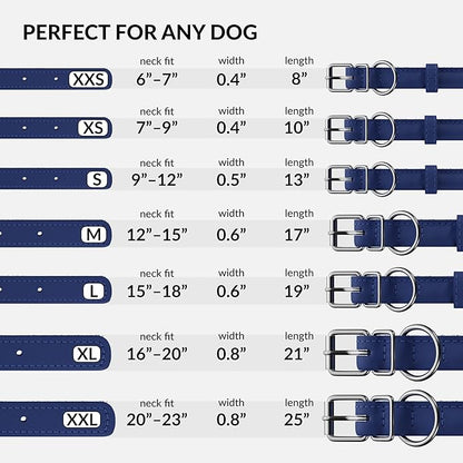 CollarDirect Rolled Leather Dog Collar, Soft Padded Round Puppy Collar, Handmade Genuine Leather Collar Dog Small Large Cat Collars 13 Colors (15-19 Inch, Deep Blue Textured)
