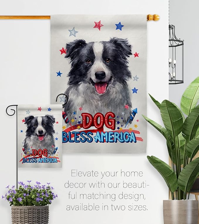 Breeze Decor Patriotic Border Collie House Flag Set Dog Puppy Spoiled Paw Canine Fur Pet Nature Farm Animal Creature Decoration Banner Small Garden Yard Gift Double-Sided, Made in USA