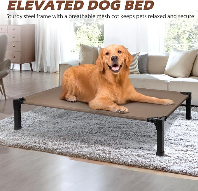 Cooling Elevated Dog Bed, Raised Dog Bed with Washable Breathable Mesh and Metal Frame, Portable Dog Cot Bed with No-Slip Feet for Outdoor and Indoor Use