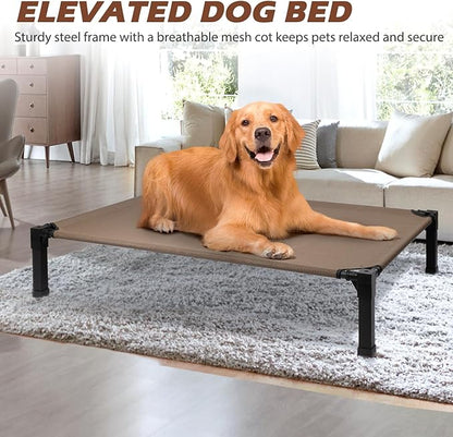 Cooling Elevated Dog Bed, Raised Dog Bed with Washable Breathable Mesh and Metal Frame, Portable Dog Cot Bed with No-Slip Feet for Outdoor and Indoor Use