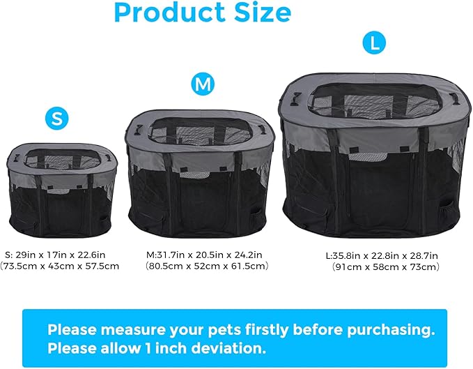 Portable Pet Dog Playpen Kennel Indoor, Foldable Puppy Playpen for Small Animals, Mesh Tent Crate for Travel, Camping, Home & Outdoor, Scratch Proof Dog Exercise Playground Equipment (Black, M, 1)