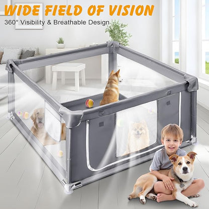48x48x26 Inch Dog Playpen for Puppies & Small Dogs,Foldable Portable Soft Indoor/Outdoor Pet Fence with Gate,Dog Play Enclosure