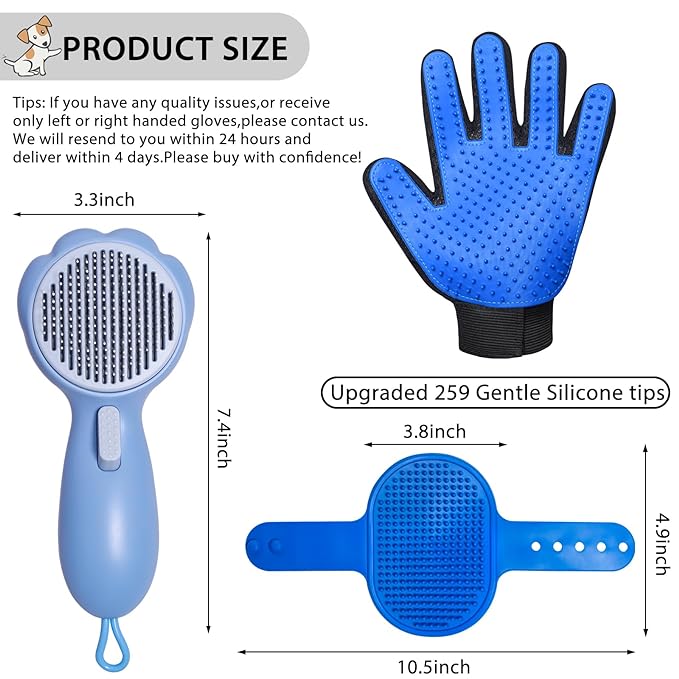 GJEASE Cat Grooming Glove Brush,Self-Cleaning Slicker Pet Brush for Short and Long Haired pats,Dog Bath Brush for Shedding and Grooming,Removes Loose Hair and Tangles,Promote Circulation