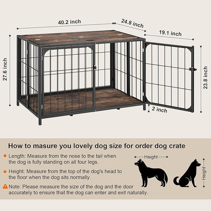 Himix Dog Crate Furniture, XL Dog Crate Furniture for Large Medium Dogs, Wood Dog Crate Table with Sturdy Metal, Heavy Duty Dog Kennel Indoor 40.15''x 25''x 27.56'' (Rustic Brown)