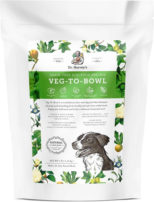Dr. Harvey's Veg-to-Bowl Dog Food, Human Grade Dehydrated Base Mix for Dogs, Grain Free Holistic Mix (3 Pound)
