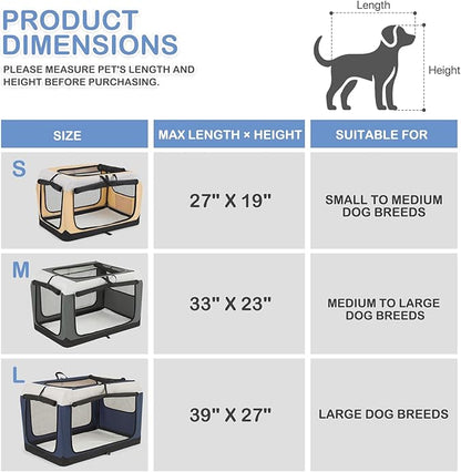 MoNiBloom 41 Inch Dog Crate for Large Dogs, 3-Door Collapsible Dog Crate Foldable Pet Kennel with Durable Mesh Windows for Indoor Outdoor Used