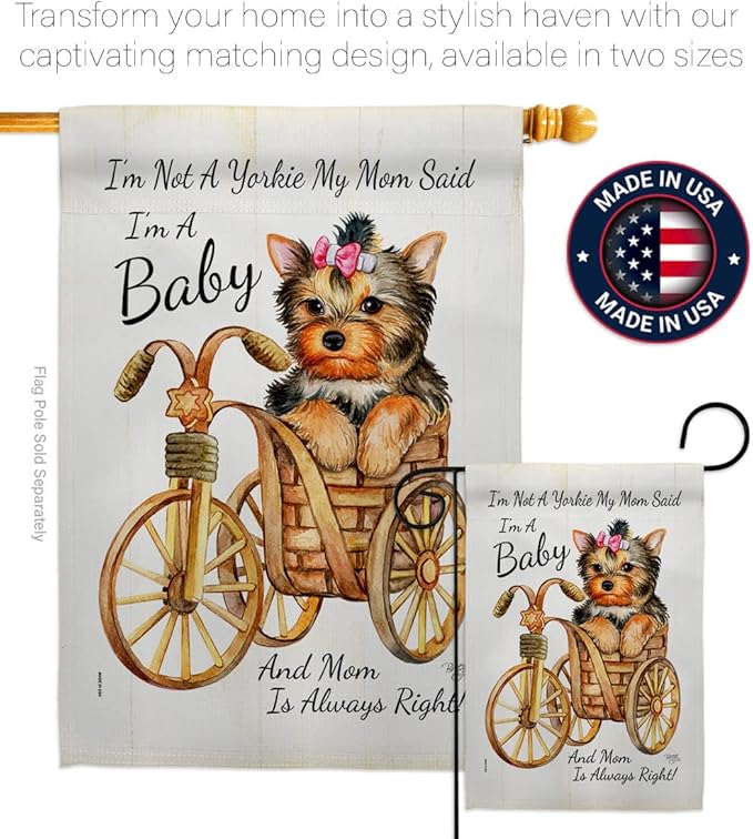 Breeze Decor Not Yarkie, I'm Baby Garden Flag Set Mailbox Hanger Dog Puppy Spoiled Paw Canine Fur Pet Nature Farm Animal Creature House Banner Small Yard Gift Double-Sided, Made in USA