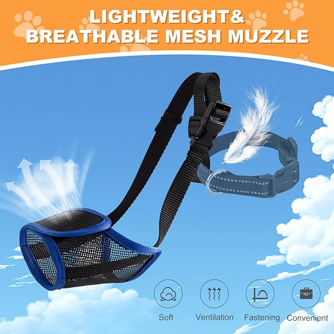Dog Mouth, Soft Mesh Mouth for Small, Medium and Large Dogs, Anti-Biting Barking Chewing, Breathable Drinking Adjustable Cleaning, for German Shepherd Husky Labrador Retriever (Blue) (S)