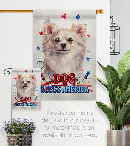 Breeze Decor Patriotic White Chihuahua Garden House Flag-Kit Dog Puppy Spoiled Paw Canine Fur Pet Nature Farm Animal Creature Decoration Banner Small Yard Gift Double-Sided, Made in USA