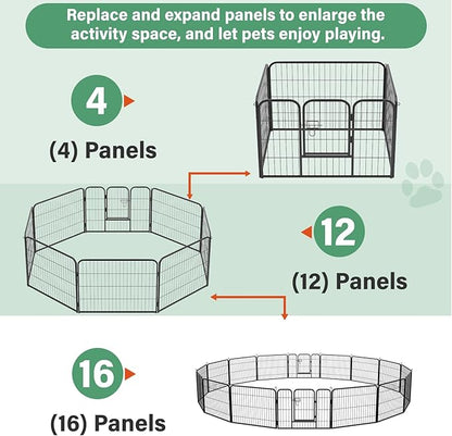 FDW Dog Playpen Dog Pen Dog Kennel 12 Panels 24 Inch Height Indoor Outdoor Folding Metal Portable Puppy Exercise Pen Heavy Duty Dog Fence for Yard Camping,Black