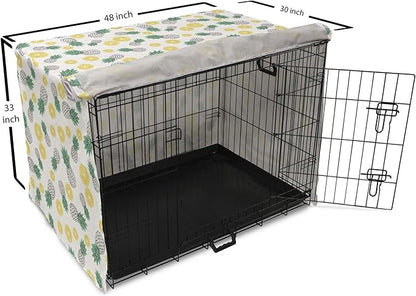 Lunarable Pineapple Dog Crate Cover, Doodle Style Whole and Sliced Pieces, Easy to Use Pet Kennel Cover for Medium Large Dogs, 48 Inch, White Yellow Jade Green