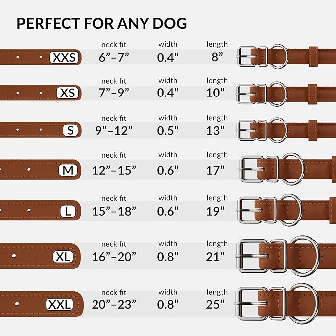 CollarDirect Rolled Leather Dog Collar, Soft Padded Round Puppy Collar, Handmade Genuine Leather Collar Dog Small Large Cat Collars 13 Colors (15-19 Inch, Cinnamon Textured)
