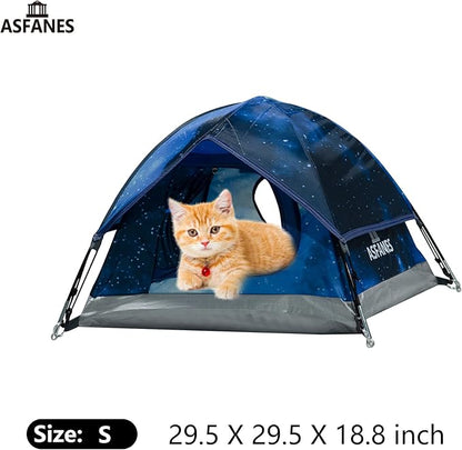 Outdoor Waterproof Pet Camping Tent, Cave Bed for Indoor Cats and Small Dogs, Portable Cat House Dog House, 21.6x21.6x14.9'', Navy Blue, S.