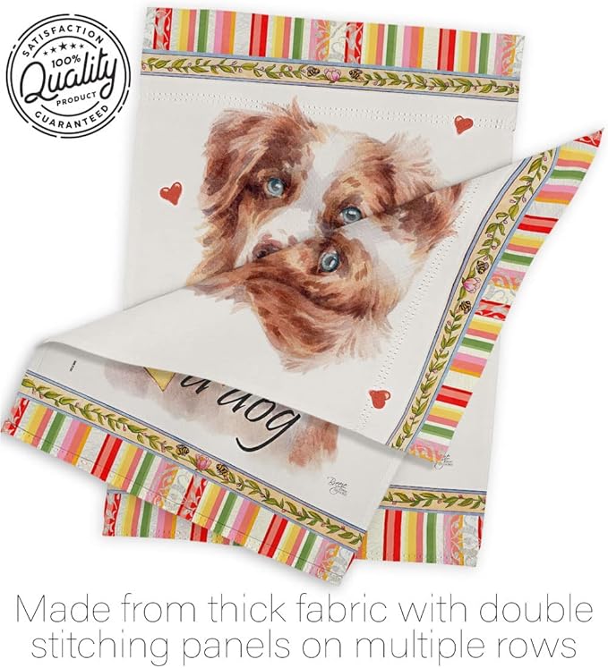 Breeze Decor Red Australian Shepherd Happiness House Flag-Pack Dog Puppy Spoiled Paw Canine Fur Pet Nature Farm Animal Creature Embroidery Banner Small Garden Yard Gift Double-Sided, Made in USA